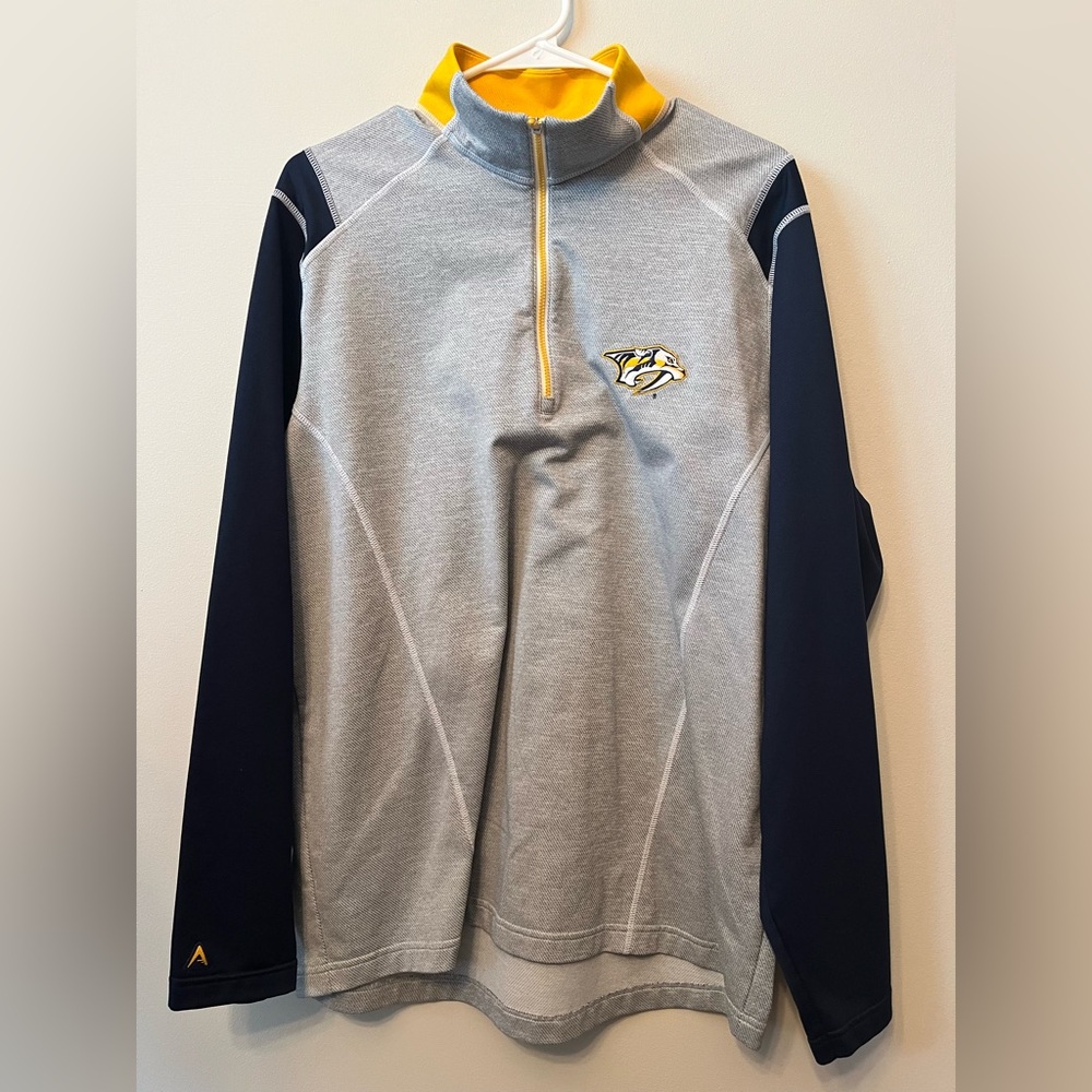 Nashville Predators Men’s Large Antigua Gray Blue 1/4 Zip Pullover NHL 2016